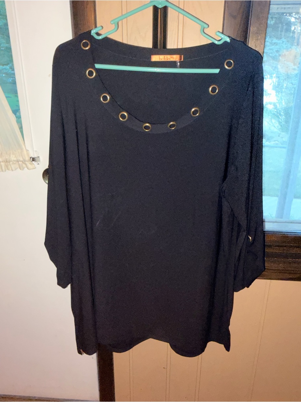 Belldini Black Long Sleeve Top with Grommet Detail